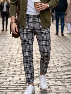 Zara Blue White Grey Plaid Check Tailored men’s straight Flat Front Pants 1906